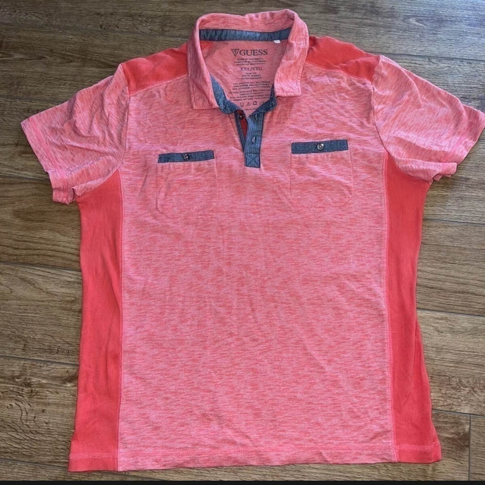 Guess Men's XXLarge  Polo Short Sleeve Shirt Red Cotton Polyester